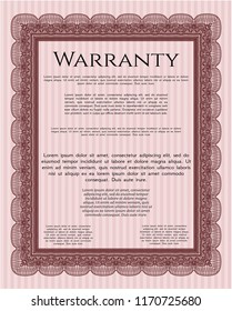 Red Vintage Warranty Certificate template. Detailed. With background. Nice design. 