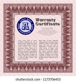 Red Vintage Warranty Certificate template. Good design. With guilloche pattern. Detailed. 