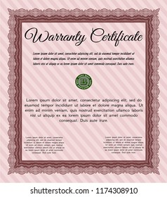 Red Vintage Warranty Certificate template. Elegant design. Customizable, Easy to edit and change colors. With guilloche pattern and background. 