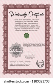 Red Vintage Warranty Certificate template. Elegant design. Printer friendly. Vector illustration. 