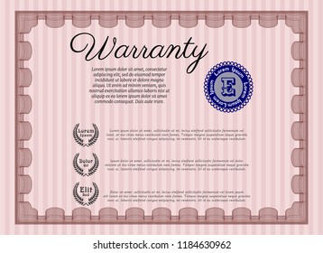 Red Vintage Warranty Certificate template. Money Pattern. Detailed. Complex background. 