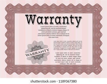 Red Vintage Warranty Certificate template. Retro design. With linear background. Detailed. 