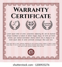 Red Vintage Warranty Certificate template. Customizable, Easy to edit and change colors. With guilloche pattern and background. Excellent design. 