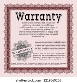 Red Vintage Warranty Certificate template. Cordial design. Detailed. With linear background. 