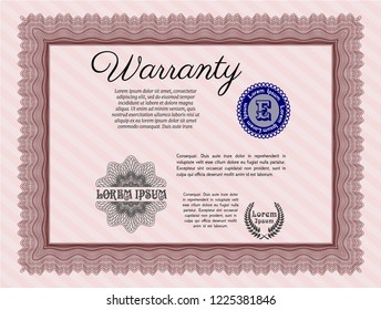 Red Vintage Warranty Certificate template. Customizable, Easy to edit and change colors. With guilloche pattern and background. Artistry design. 