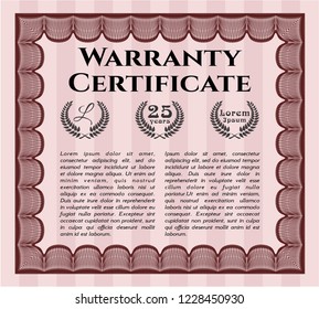 Red Vintage Warranty Certificate template. Perfect design. Vector illustration. Printer friendly. 