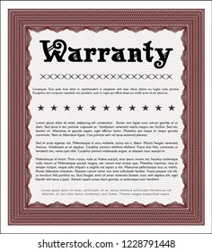 Red Vintage Warranty Certificate template. Complex background. Money Pattern. Customizable, Easy to edit and change colors. 