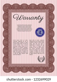 Red Vintage Warranty Certificate template. Customizable, Easy to edit and change colors. With complex linear background. Money Pattern design. 