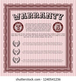 Red Vintage Warranty Certificate template. Complex background. Excellent design. Detailed. 