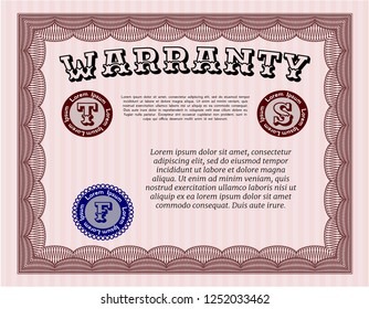 Red Vintage Warranty Certificate template. Retro design. With linear background. Detailed. 