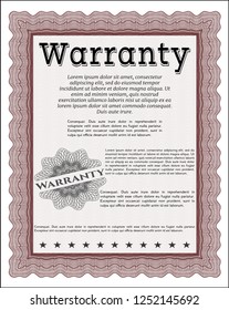 Red Vintage Warranty Certificate template. Money design. With linear background. Detailed. 