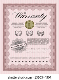 Red Vintage Warranty Certificate template. Complex background. Vector illustration. Lovely design. 