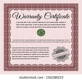 Red Vintage Warranty Certificate template. Customizable, Easy to edit and change colors. With background. Money style design. 