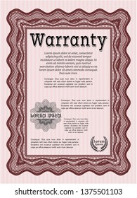 Red Vintage Warranty Certificate template. With linear background. Money Pattern. Vector illustration. 