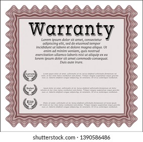 Red Vintage Warranty Certificate template. Good design. Vector illustration. With complex background. 