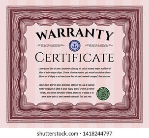 Red Vintage Warranty Certificate template. Detailed. With linear background. Money Pattern design. 