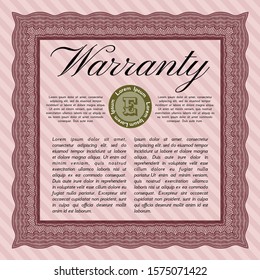 Red Vintage Warranty Certificate template. With complex linear background. Customizable, Easy to edit and change colors. Cordial design. 