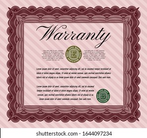 Red Vintage Warranty Certificate template. Vector illustration. Printer friendly. Good design. 
