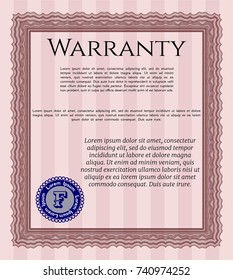 Red Vintage Warranty Certificate template. Good design. With complex linear background. Detailed. 