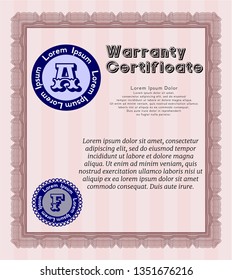 Red Vintage Warranty template. Artistry design. With background. Customizable, Easy to edit and change colors. 