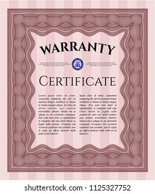Red Vintage Warranty template. With background. Retro design. Detailed. 