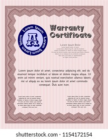 Red Vintage Warranty template. With background. Money Pattern. Vector illustration. 