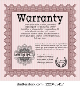 Red Vintage Warranty template. With background. Detailed. Modern design. 