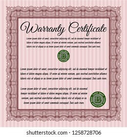 Red Vintage Warranty template. With background. Lovely design. Detailed. 