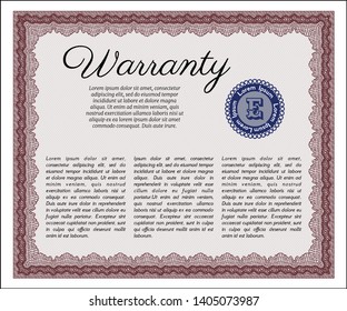 Red Vintage Warranty template. With background. Vector illustration. Sophisticated design. 