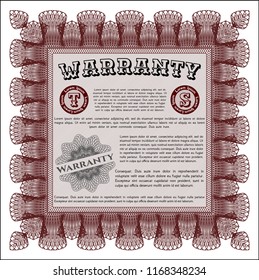 Red Vintage Warranty template. With complex linear background. Detailed. Money design. 