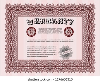 Red Vintage Warranty template. With complex background. Vector illustration. Money design. 