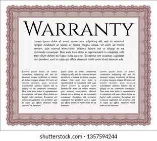 Red Vintage Warranty template. With complex linear background. Vector illustration. Beauty design. 