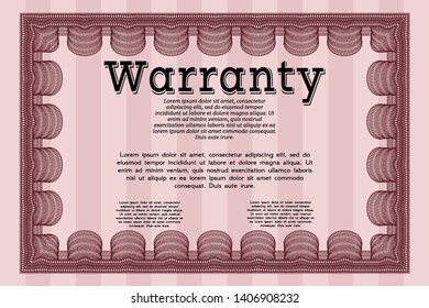 Red Vintage Warranty template. Complex background. Detailed. Money style design. 