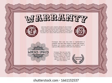 Red Vintage Warranty template. With complex background. Cordial design. Vector illustration. 