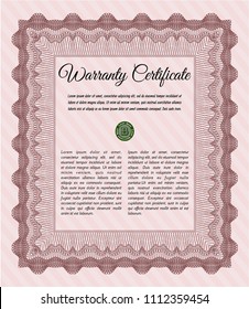  Red Vintage Warranty template. Cordial design. With great quality guilloche pattern. Detailed. 