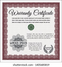 Red Vintage Warranty template. Customizable, Easy to edit and change colors. With background. Money Pattern design. 