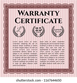 Red Vintage Warranty template. Detailed. With guilloche pattern and background. Excellent design. 