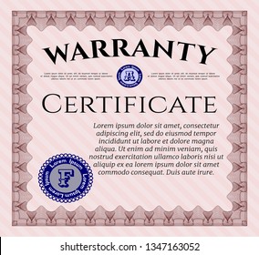 Red Vintage Warranty template. Detailed. With complex linear background. Artistry design. 