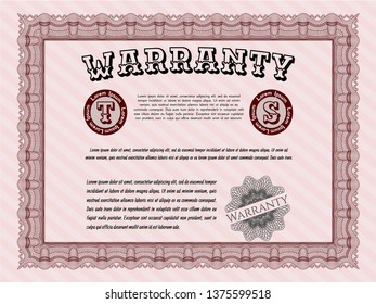 Red Vintage Warranty template. Excellent design. With guilloche pattern and background. Customizable, Easy to edit and change colors. 