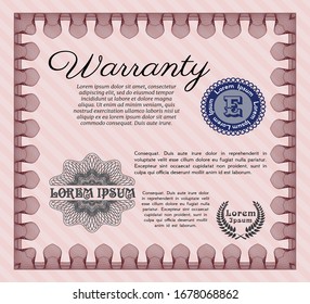 Red Vintage Warranty template. Good design. Vector illustration. With background. 
