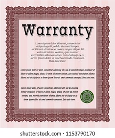 Red Vintage Warranty template. With great quality guilloche pattern. Detailed. Lovely design. 