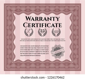 Red Vintage Warranty template. With great quality guilloche pattern. Detailed. Nice design. 