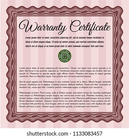 Red Vintage Warranty template. With guilloche pattern. Vector illustration. Excellent design. 