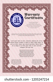 Red Vintage Warranty template. With guilloche pattern. Beauty design. Customizable, Easy to edit and change colors. 