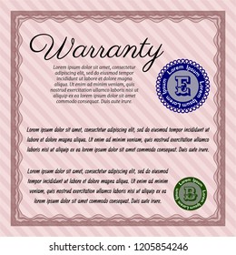 Red Vintage Warranty template. With guilloche pattern and background. Nice design. Detailed. 