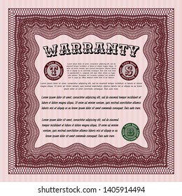 Red Vintage Warranty template. With guilloche pattern. Sophisticated design. Vector illustration. 