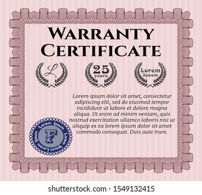 Red Vintage Warranty template. With guilloche pattern and background. Detailed. Lovely design. 