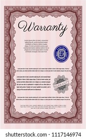 Red Vintage Warranty template. With linear background. Detailed. Superior design. 