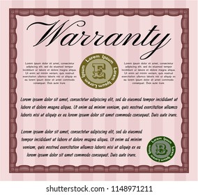 Red Vintage Warranty template. With linear background. Superior design. Detailed. 