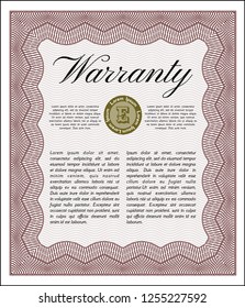 Red Vintage Warranty template. With linear background. Vector illustration. Artistry design. 